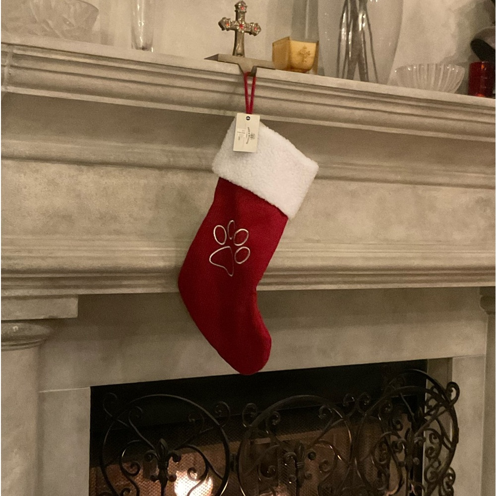 Pet Red Furry Paw Christmas Stocking NWT